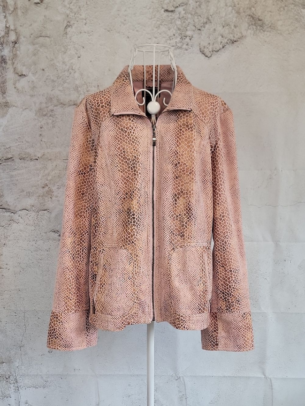 Dialogue Pink Snake-Print Zip Jacket Womens Size L